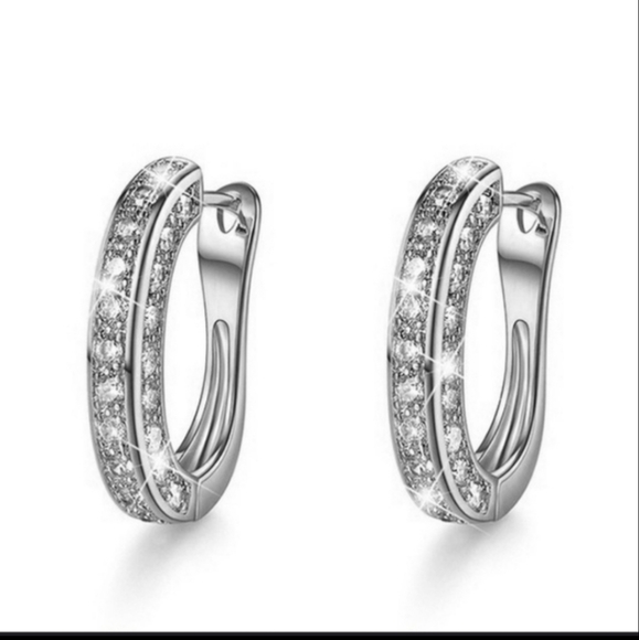 HP NEW Luxury 925 Silver Diamond oval Huggie Earrings - Picture 3 of 6